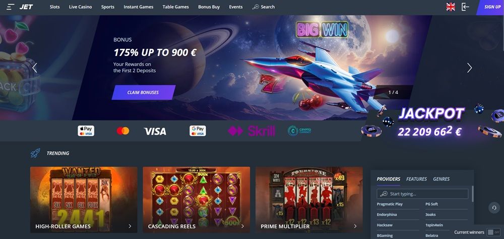 Jet casino homepage en